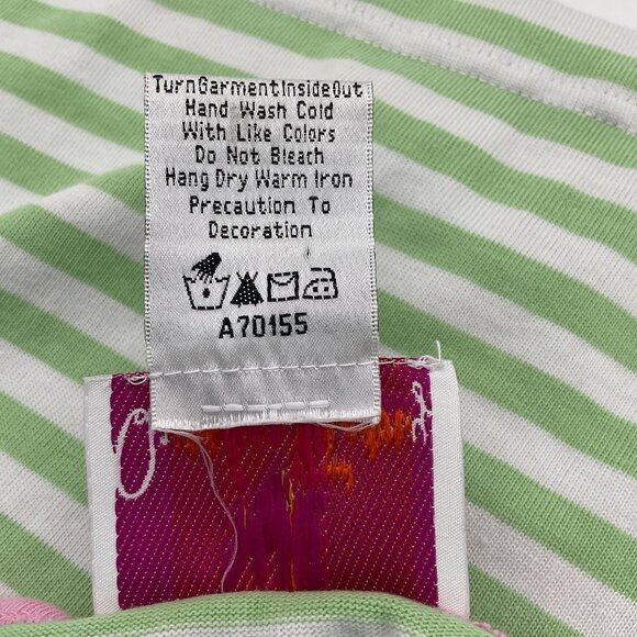 Quacker Factory Short Sleeve Green White Striped Scoop Rhinestone Neck VTG Tee - Picture 6 of 7